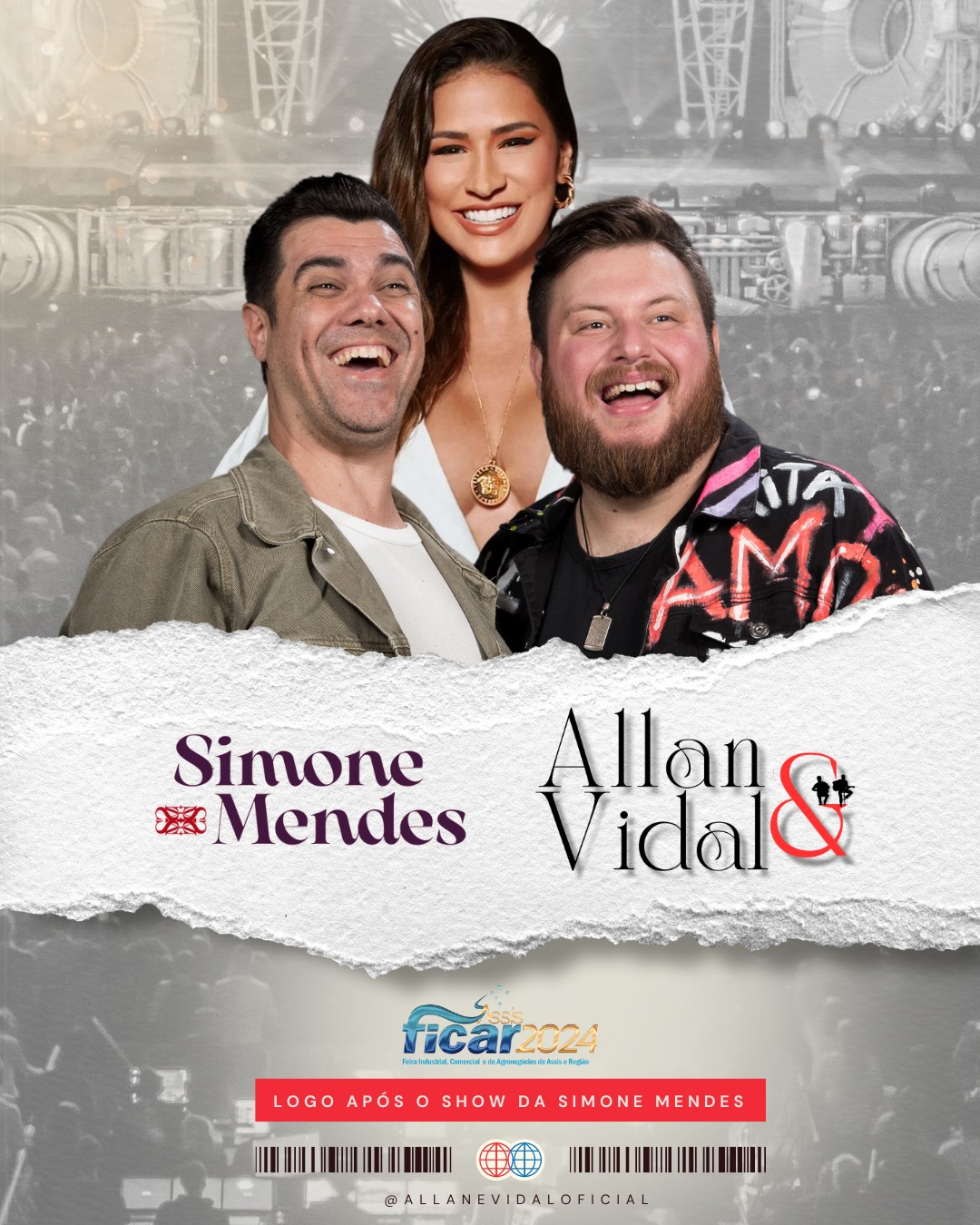 Hoje ocorre a abertura Oficial da FICAR, com o show da cantora gospel, Cassiane, e da sertaneja, Simone Mendes, e no camarote premium ticket fire, Allan e Vidal 