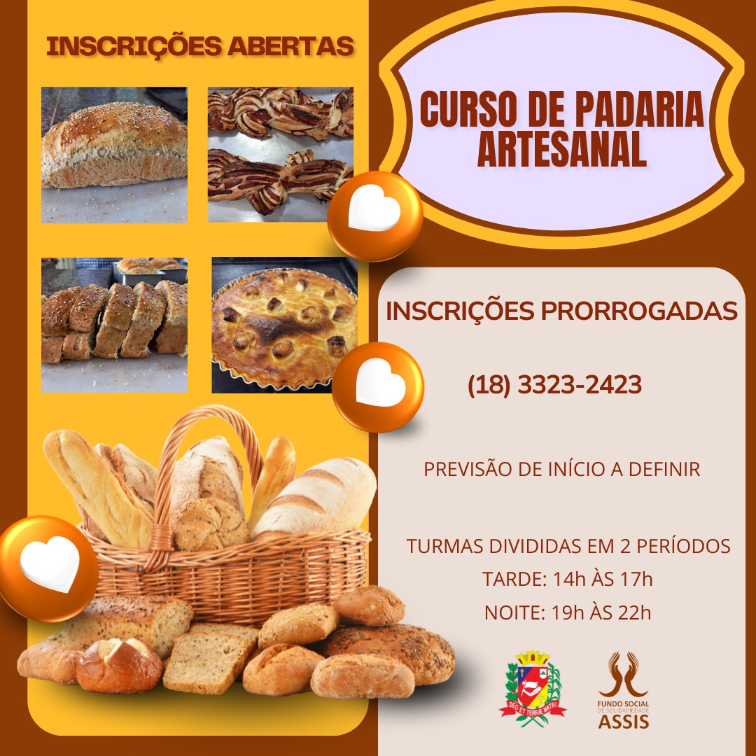 Foto Divulgação: O curso oferece a oportunidade de aprender a produzir diversos tipos de pães artesanais, incluindo pão de triguilho e outras receitas.